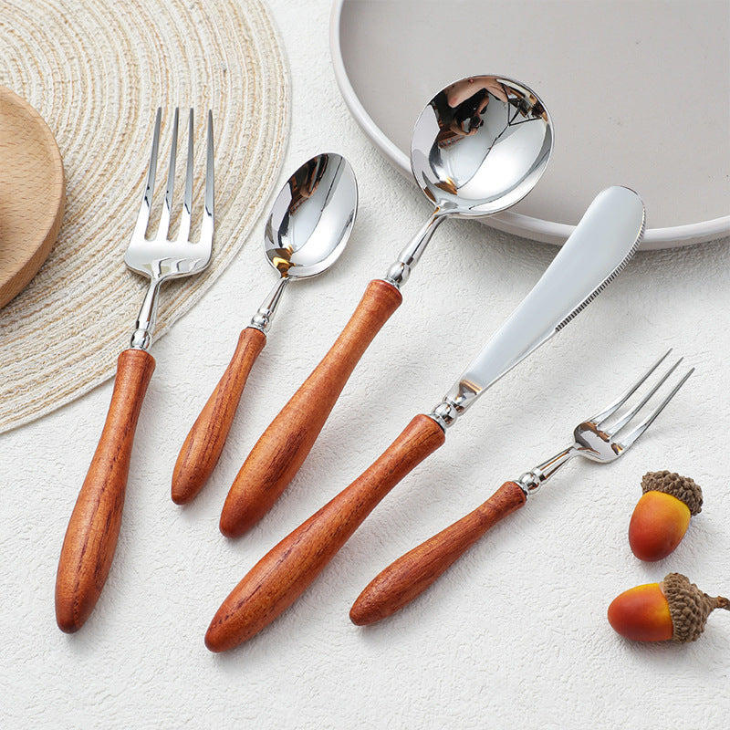 Rosewood Handle Stainless Steel Cutlery Set - Premium Wooden Tableware