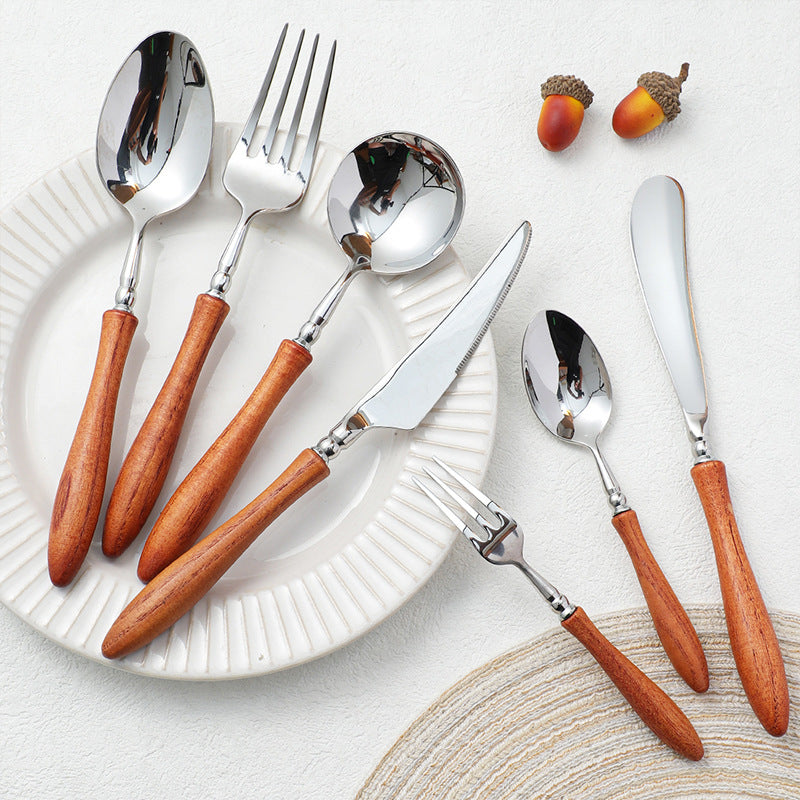 Rosewood Handle Stainless Steel Cutlery Set - Premium Wooden Tableware