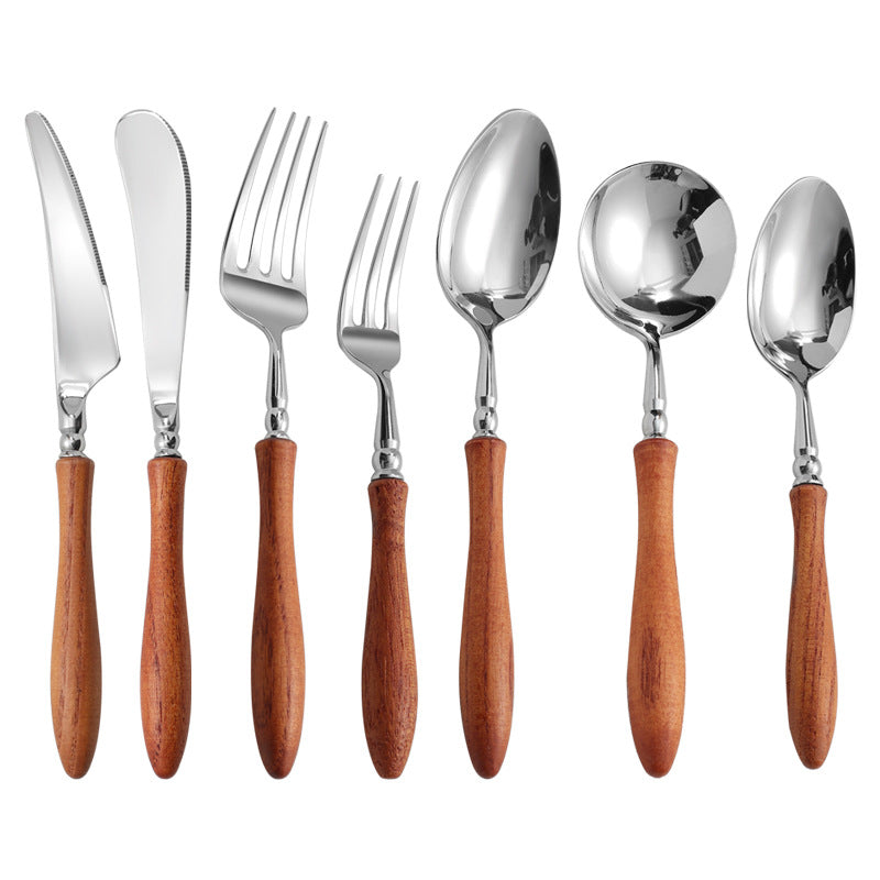 Rosewood Handle Stainless Steel Cutlery Set - Premium Wooden Tableware
