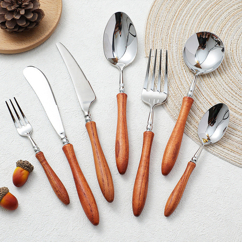 Rosewood Handle Stainless Steel Cutlery Set - Premium Wooden Tableware