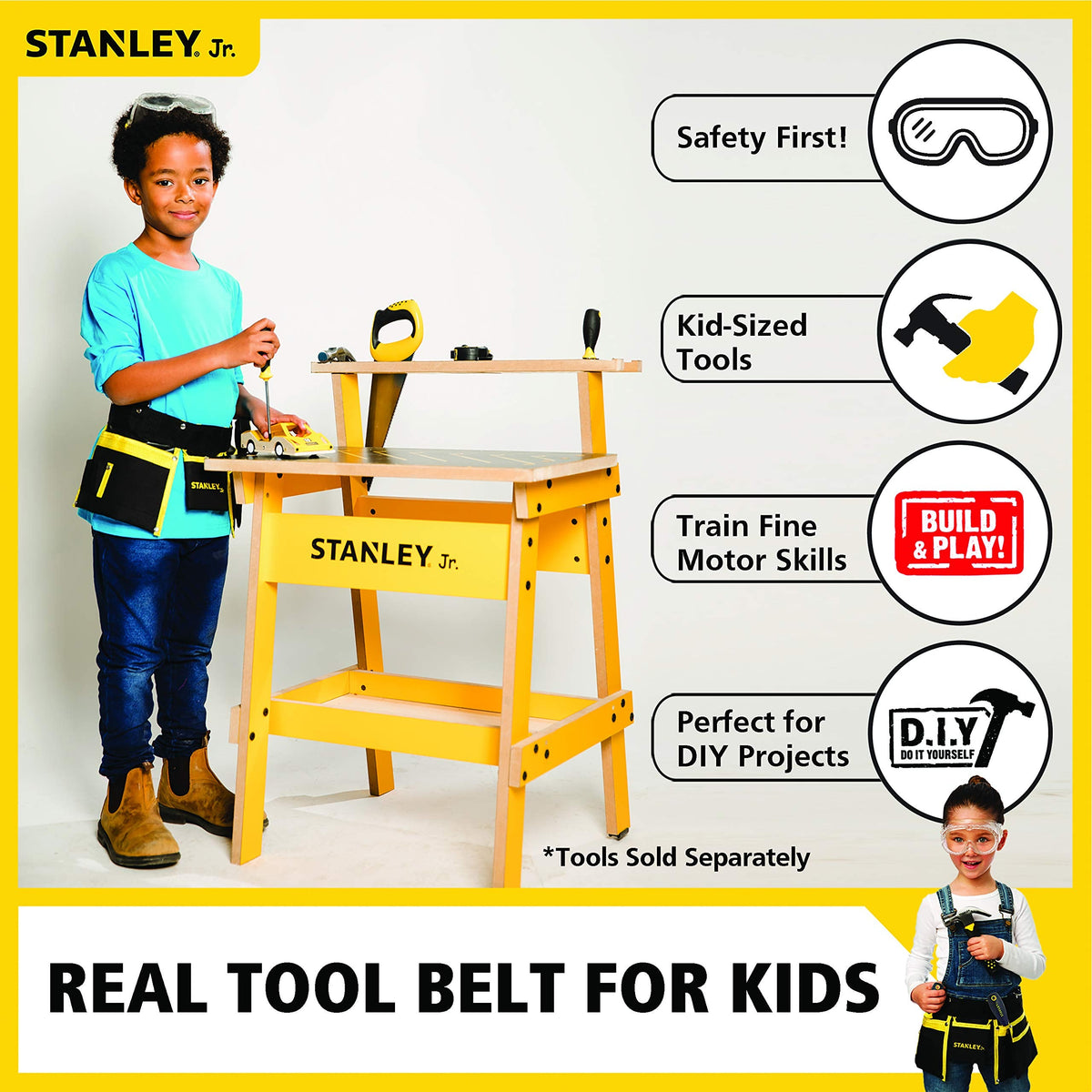 STANLEY Jr. Tool Belt & Tools for Ages 5+ (T010M-Sy) – Mixed