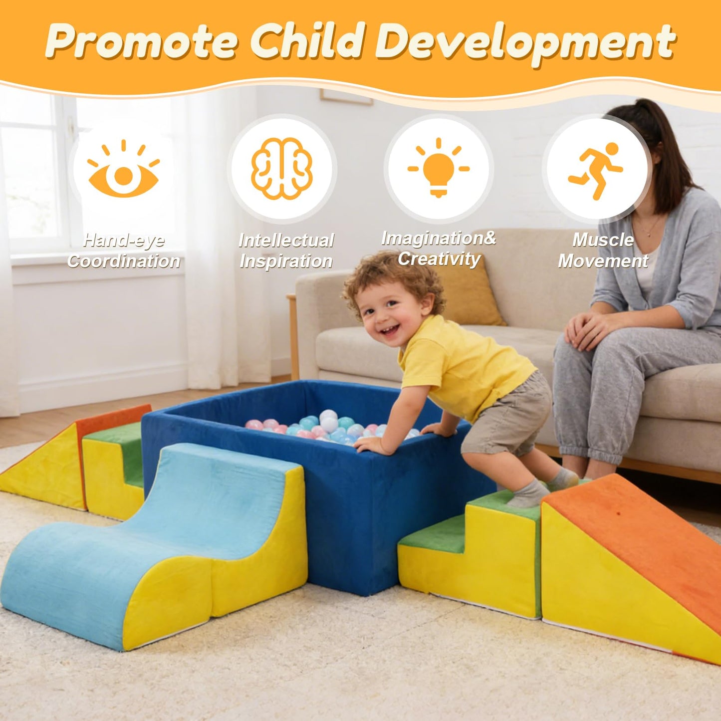 STAOLENE Soft Foam Climbing Blocks with Ball Pit – 6PCS Indoor Toddler Play Set
