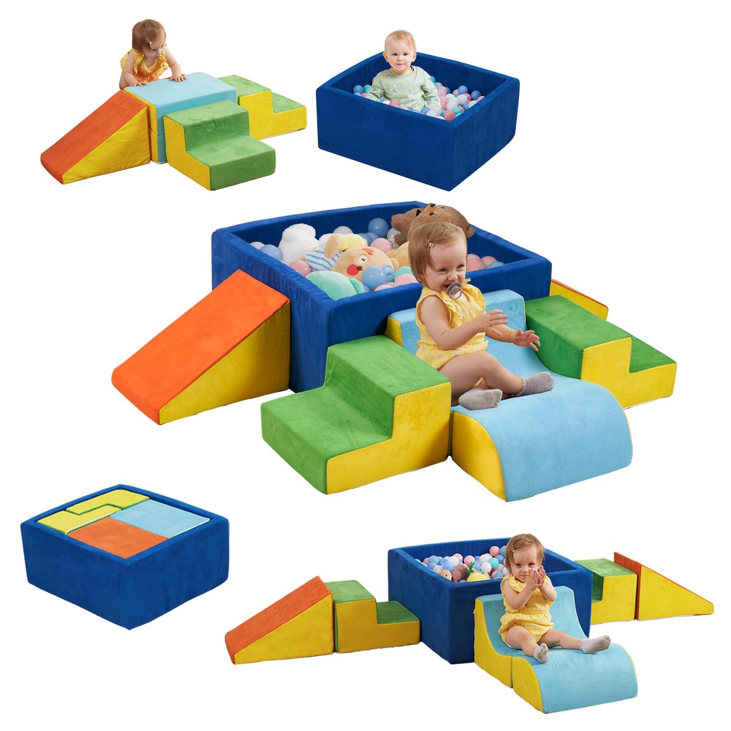 STAOLENE Soft Foam Climbing Blocks with Ball Pit – 6PCS Indoor Toddler Play Set