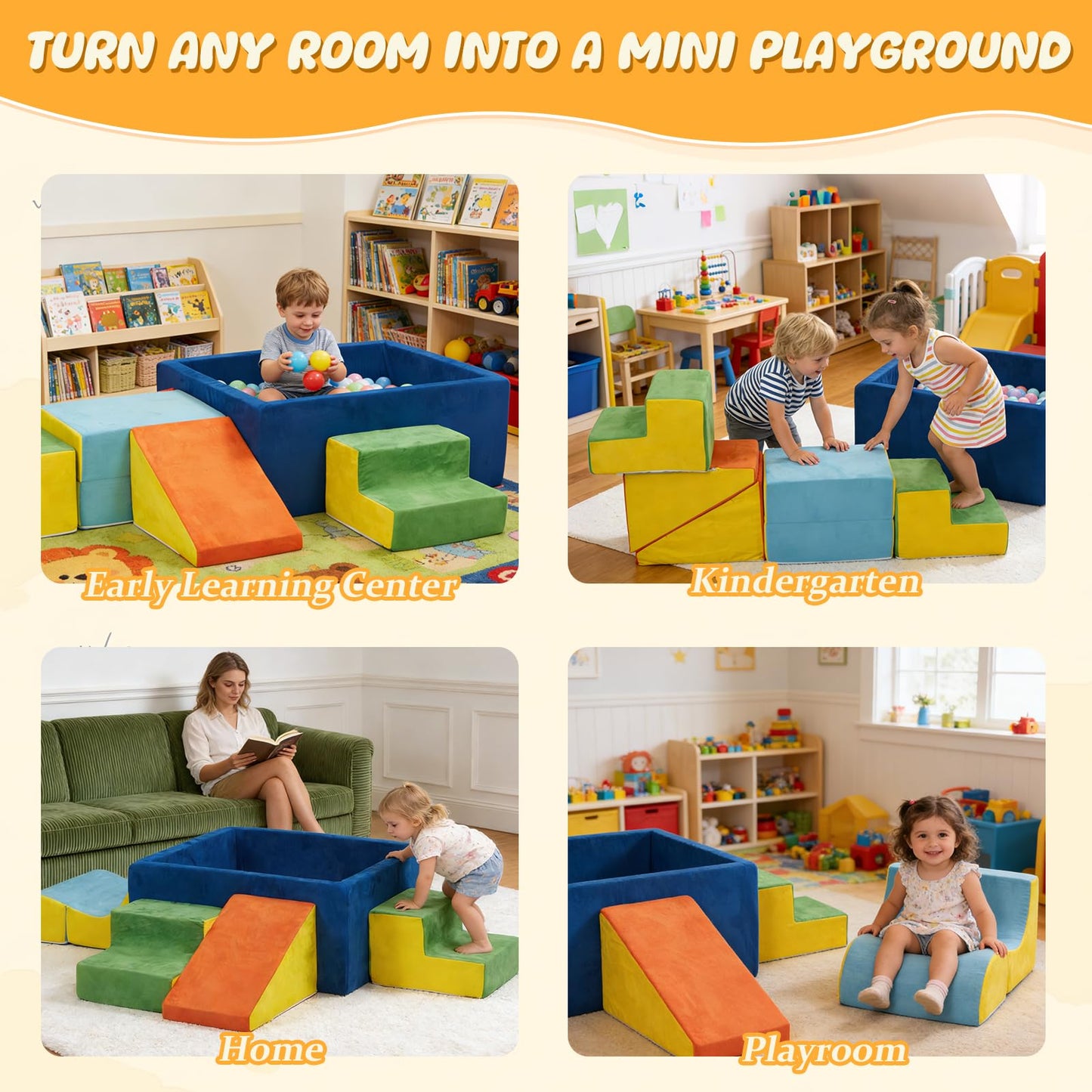 STAOLENE Soft Foam Climbing Blocks with Ball Pit – 6PCS Indoor Toddler Play Set