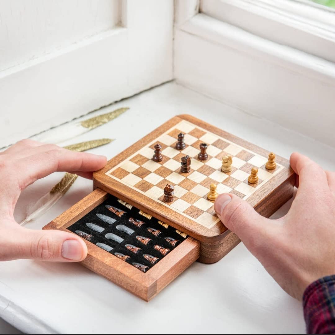 Star Handmade Personalised Luxury Chess Set – Magnetic Rosewood Travel Chess (5 Inches) | STAR INTERNATIONAL