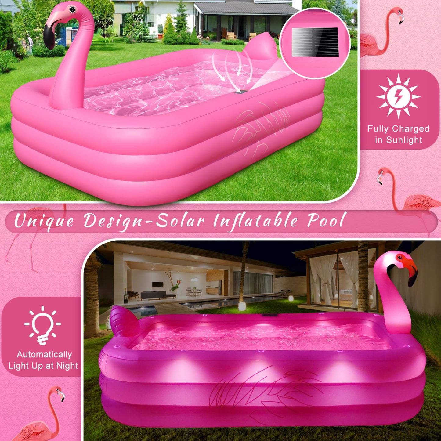 StarOcean Inflatable Pool with Lights - 100-inch Flamingo Pool for Backyard Fun