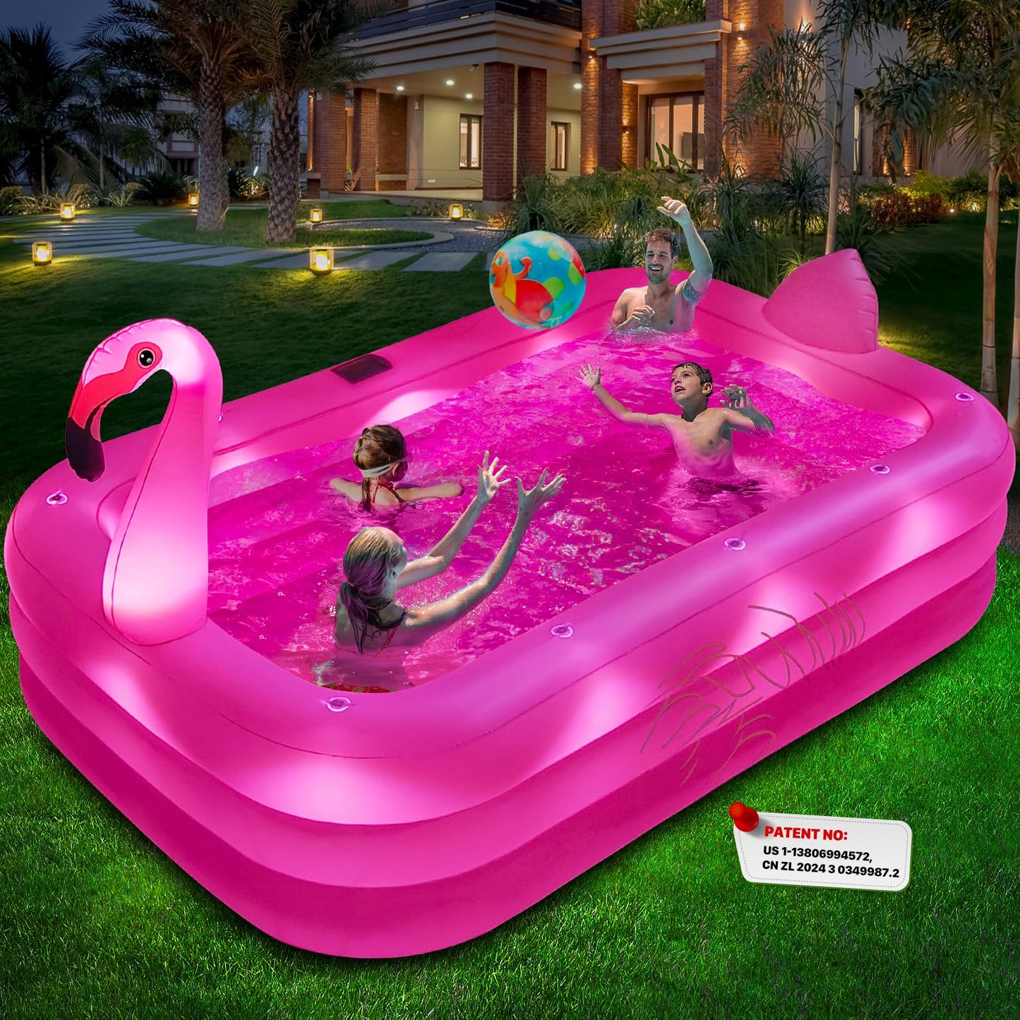 StarOcean Inflatable Pool with Lights - 100-inch Flamingo Pool for Backyard Fun