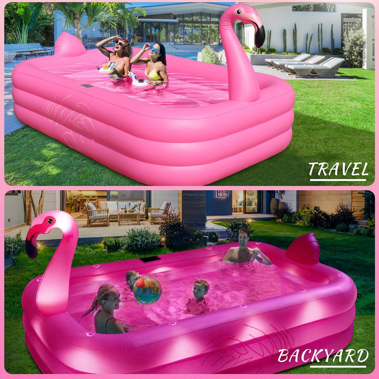 StarOcean Inflatable Pool with Lights - 100-inch Flamingo Pool for Backyard Fun