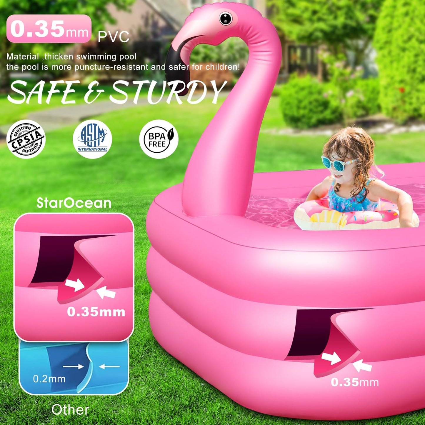 StarOcean Inflatable Pool with Lights - 100-inch Flamingo Pool for Backyard Fun
