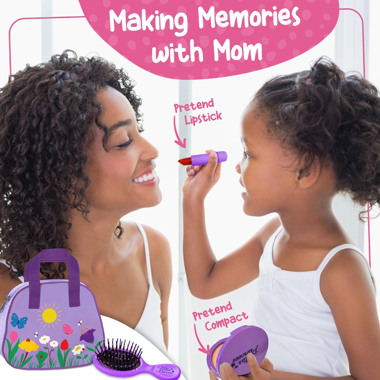 Star Princess Play Purse with Accessories for Toddlers 1-3 | Safe Pretend Makeup, Keys & Phone - Purple