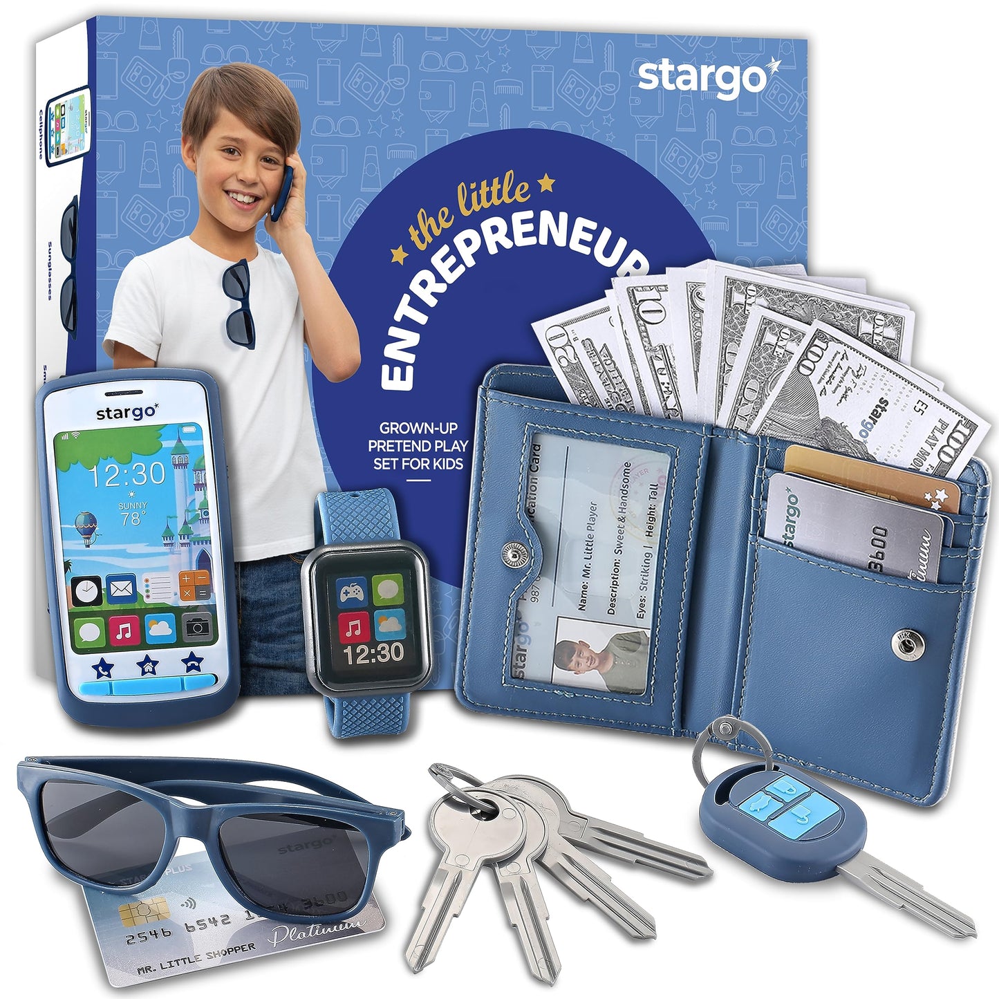 Star Princess Play Wallet for Boys — Realistic Pretend Play Set with Money, Phone, Keys & Sunglasses