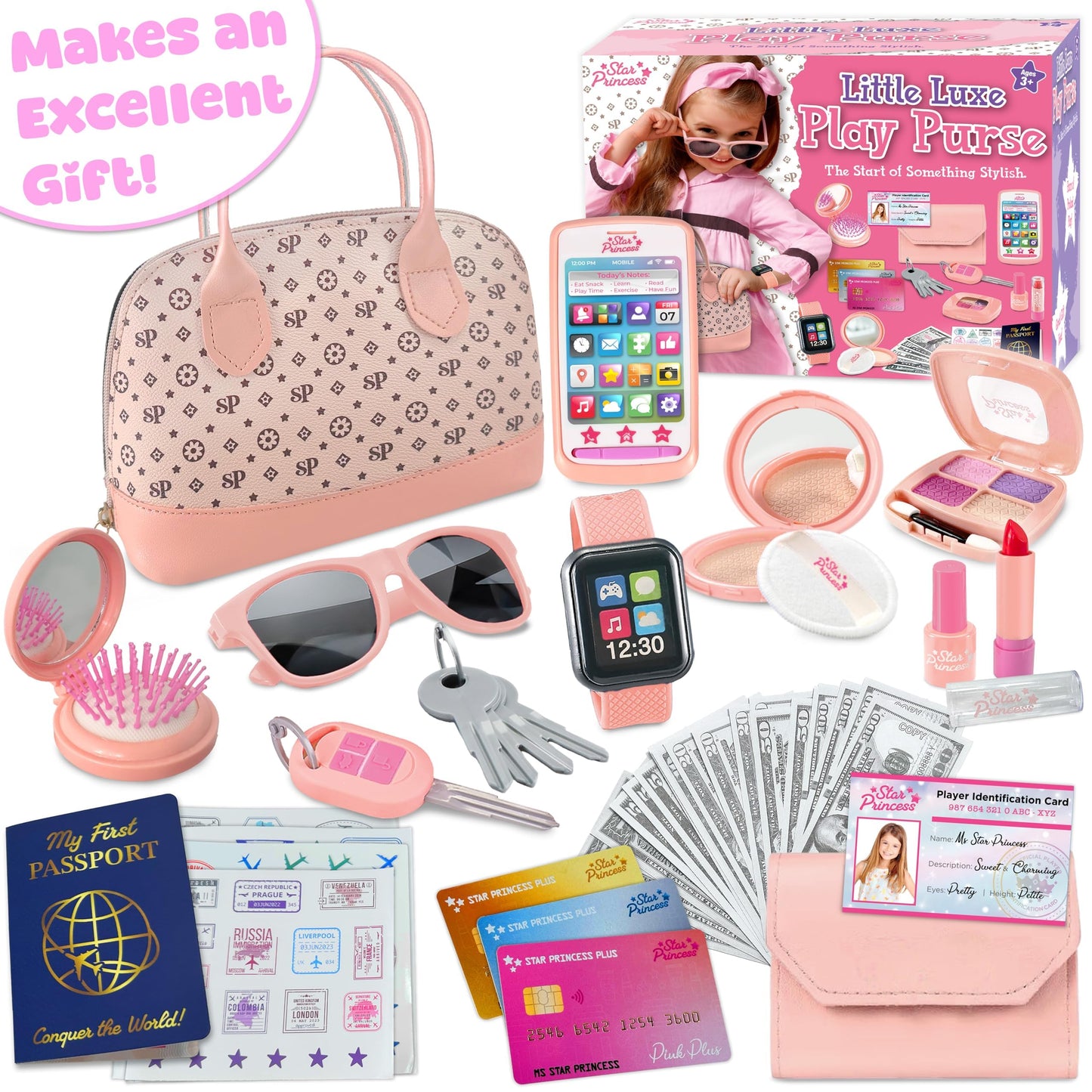 Star Princess Play Purse for Little Girls – Complete Pretend Play Set with Bag, Phone, Wallet & More