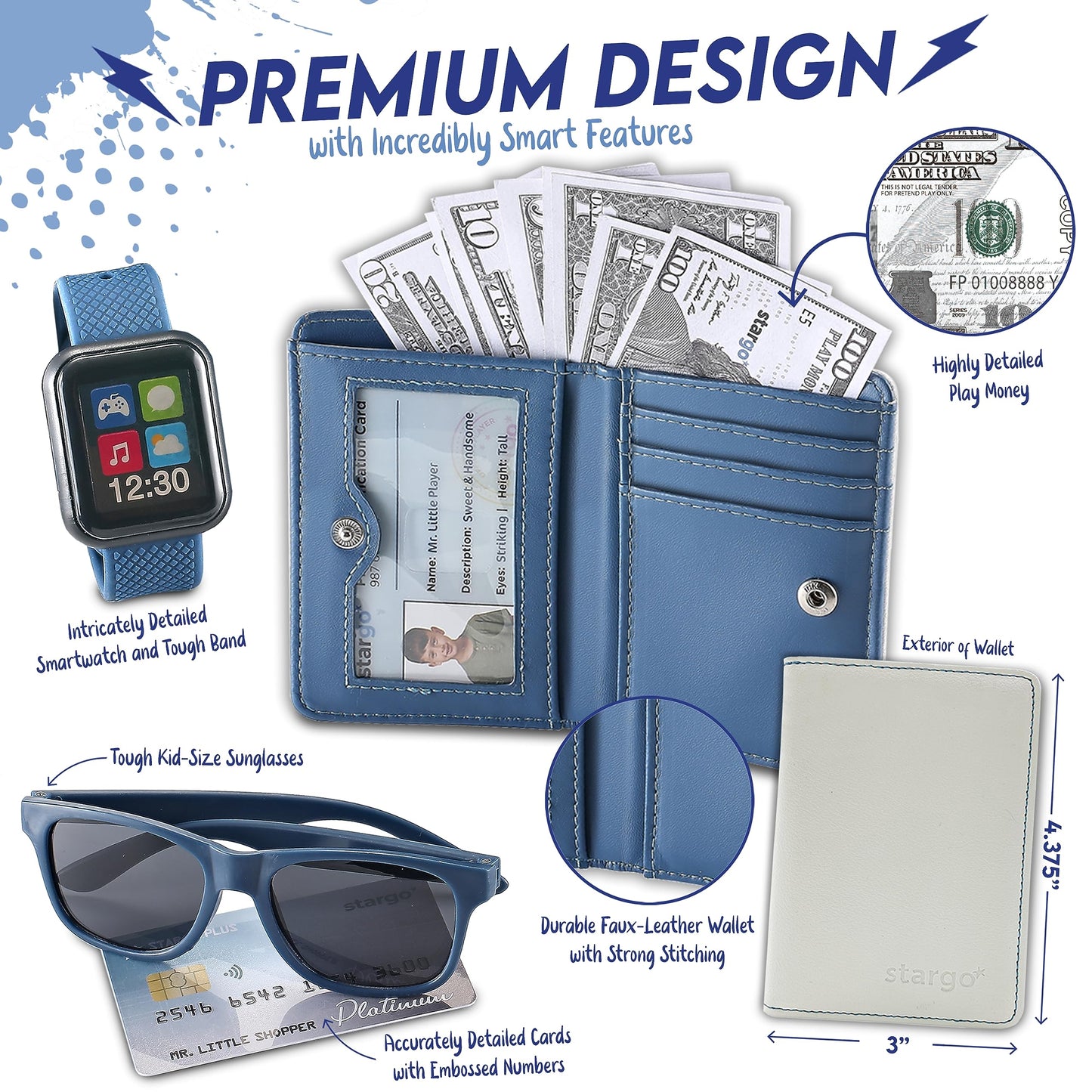 Star Princess Play Wallet for Boys — Realistic Pretend Play Set with Money, Phone, Keys & Sunglasses
