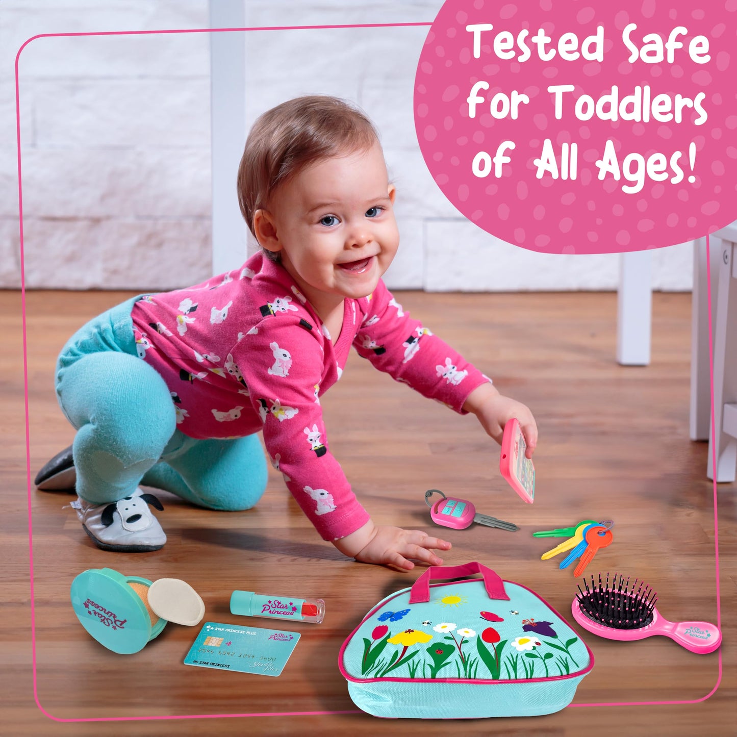Star Princess Play Purse for Toddlers with Accessories | Blue – Pretend Makeup, Keys & Phone Toy