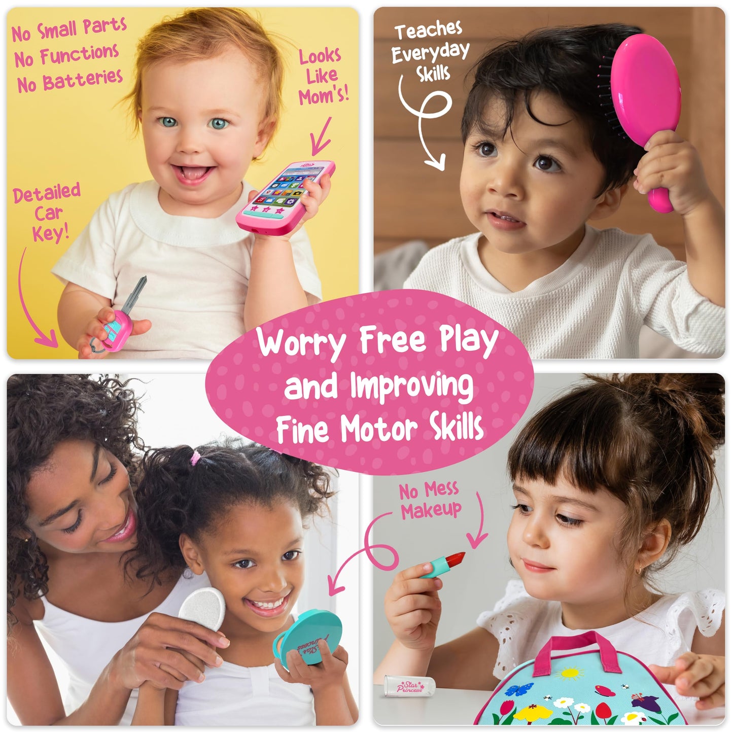 Star Princess Play Purse for Toddlers with Accessories | Blue – Pretend Makeup, Keys & Phone Toy