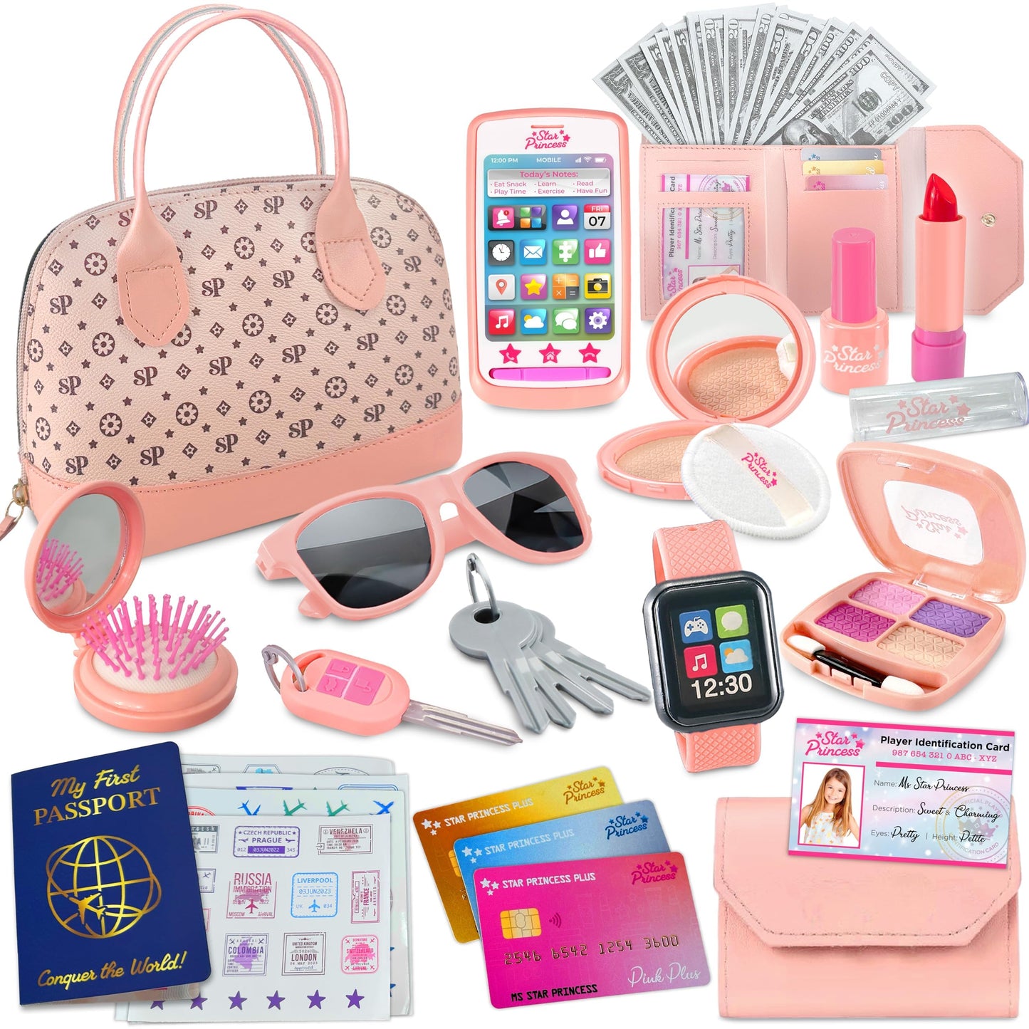 Star Princess Play Purse for Little Girls – Complete Pretend Play Set with Bag, Phone, Wallet & More