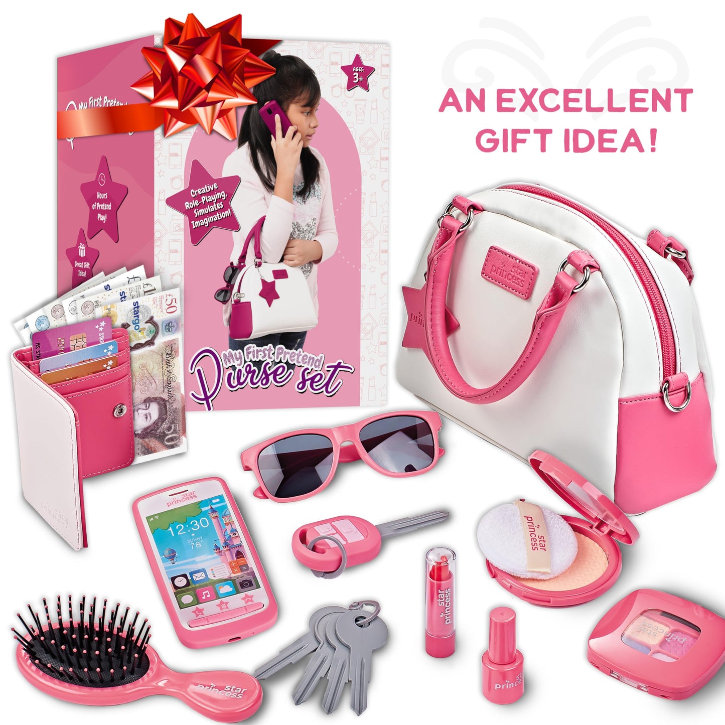 Star Princess Pretend Play Purse Set for Girls - Realistic Toy Purse with Accessories (Ages 3-8)