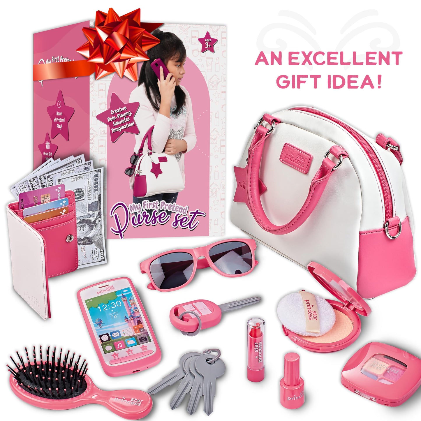 Star Princess Pretend Play Purse Set for Girls - Realistic Toy Purse with Accessories (Ages 3-8)