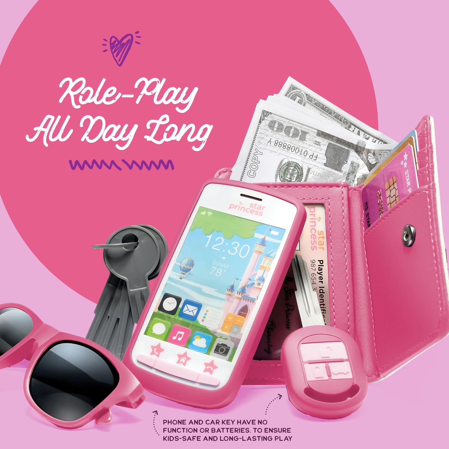 Star Princess Pretend Play Purse Set for Girls - Realistic Toy Purse with Accessories (Ages 3-8)