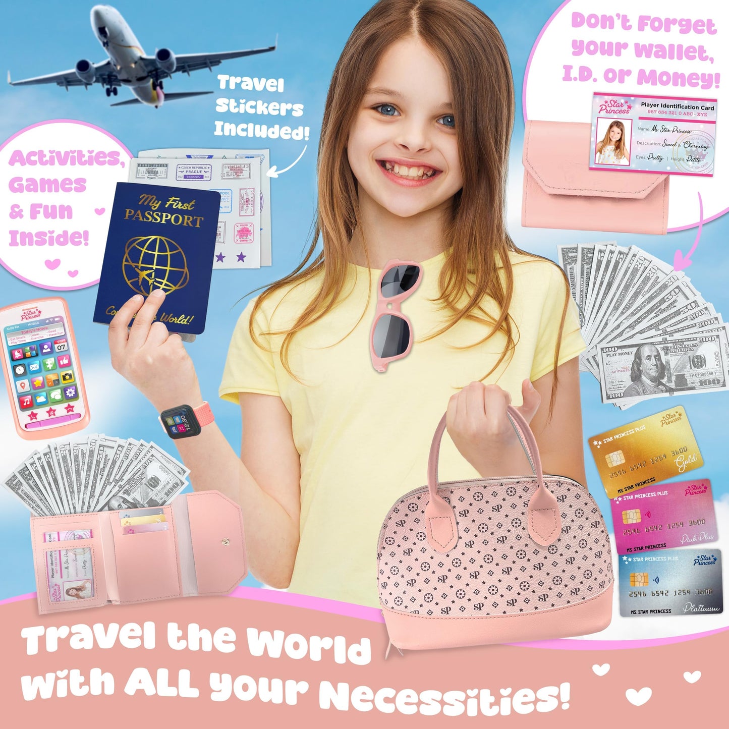 Star Princess Play Purse for Little Girls – Complete Pretend Play Set with Bag, Phone, Wallet & More