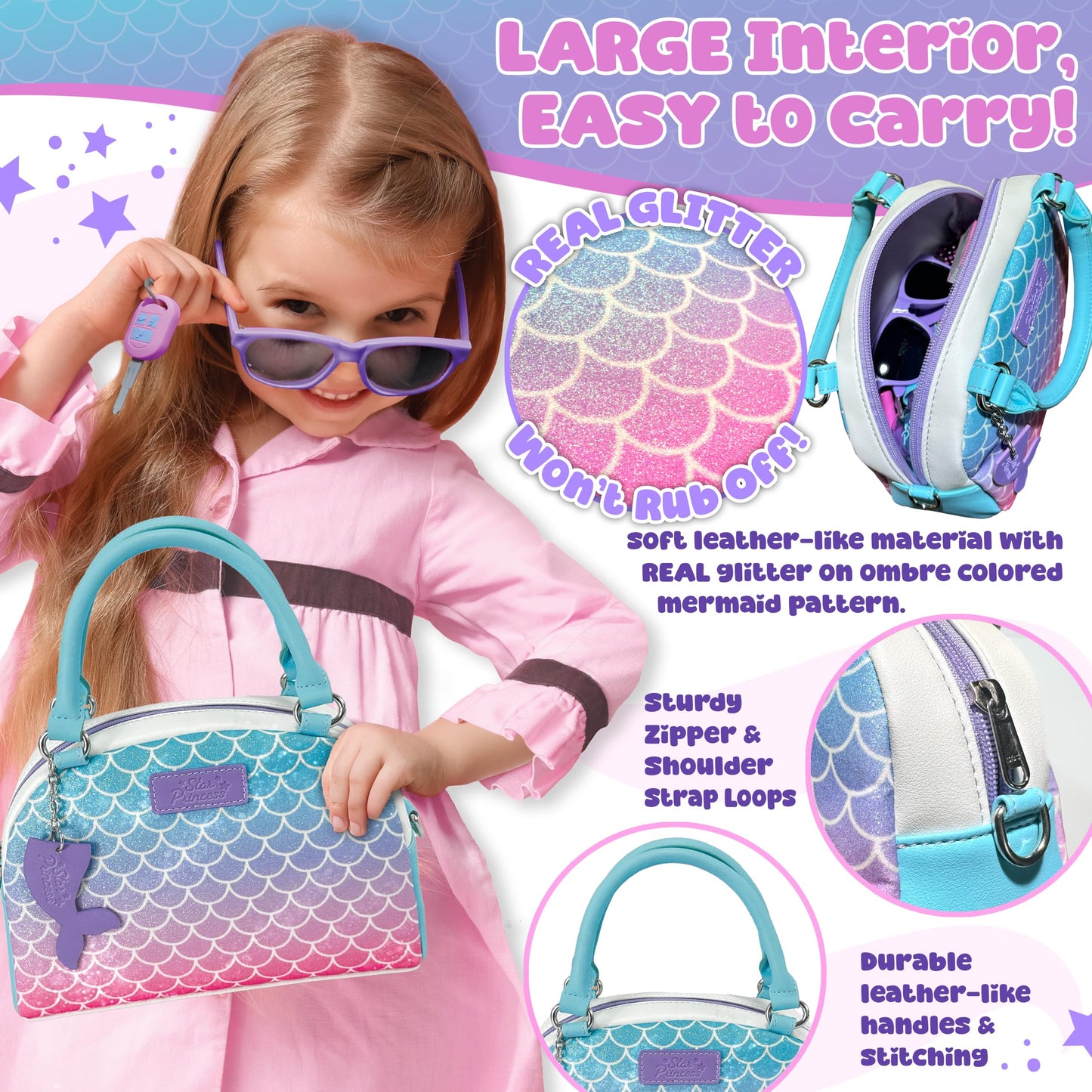 Star Princess Play Purse – Mermaid Pretend Play Set for Girls Aged 3-8
