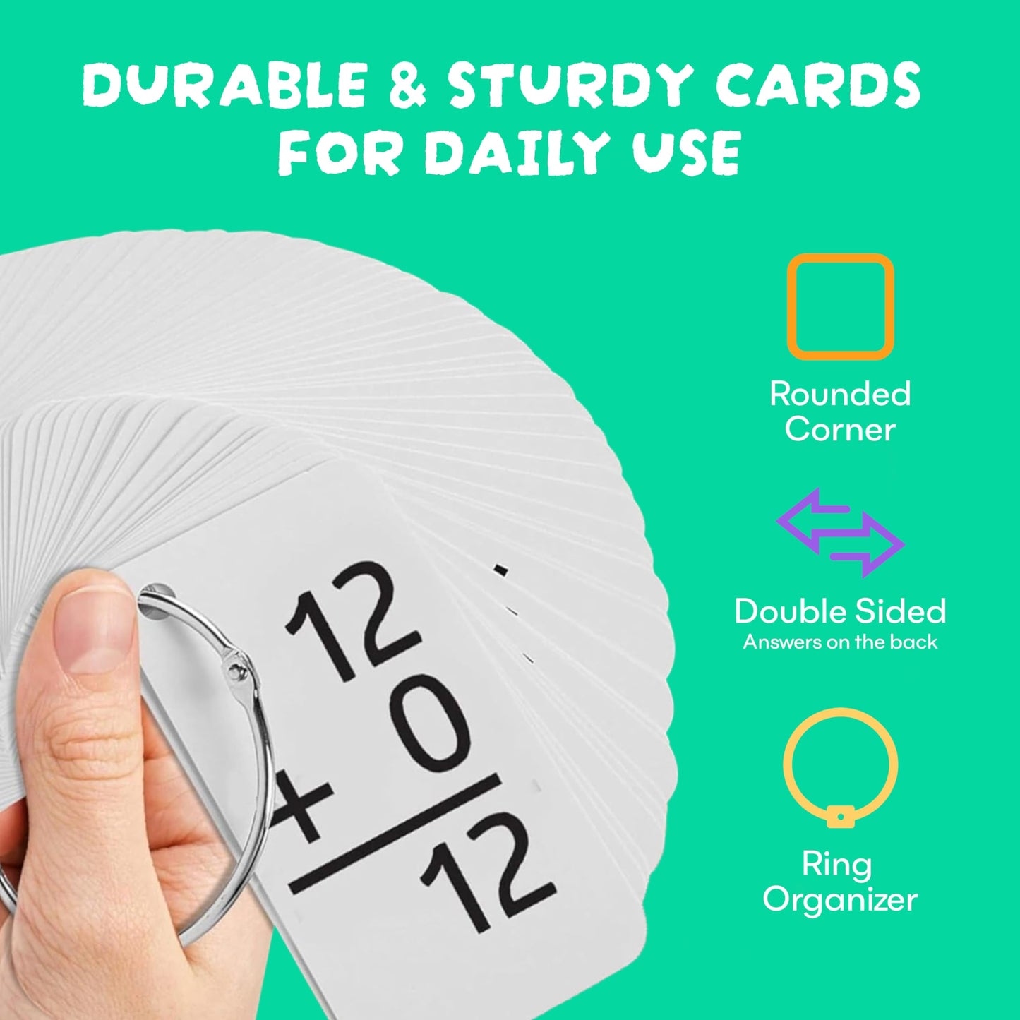 Star Right Education Addition Flash Cards 0-12, 169 Cards with 2 Rings – Addition Flashcards for Kids