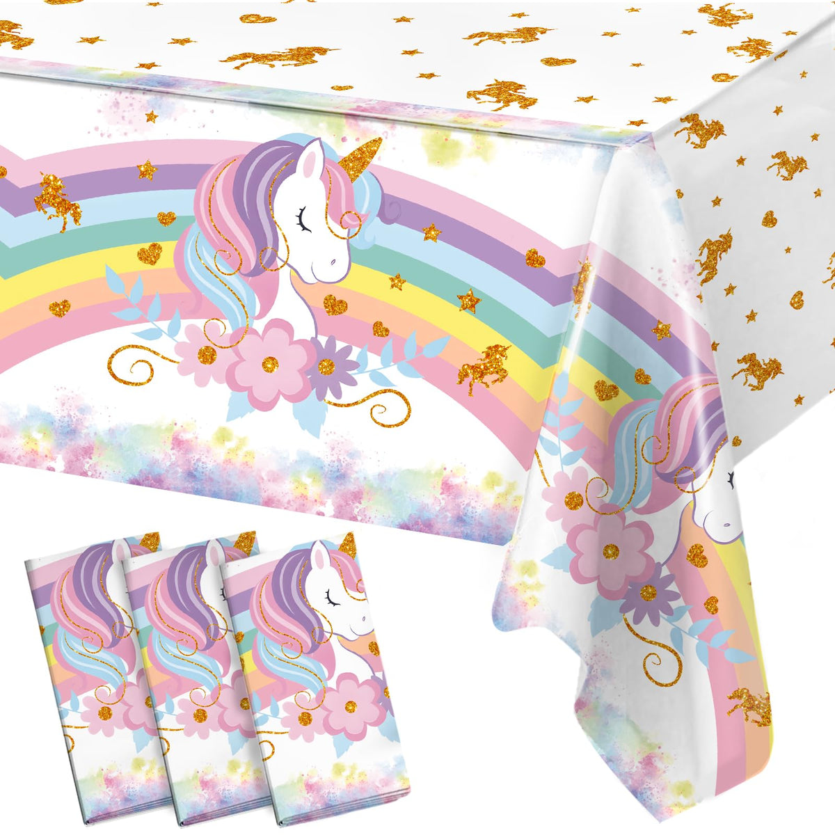 Staraise 3PCS Unicorn Tablecloths – Large 51.2 x 86.6 in for Birthday Party Decorations