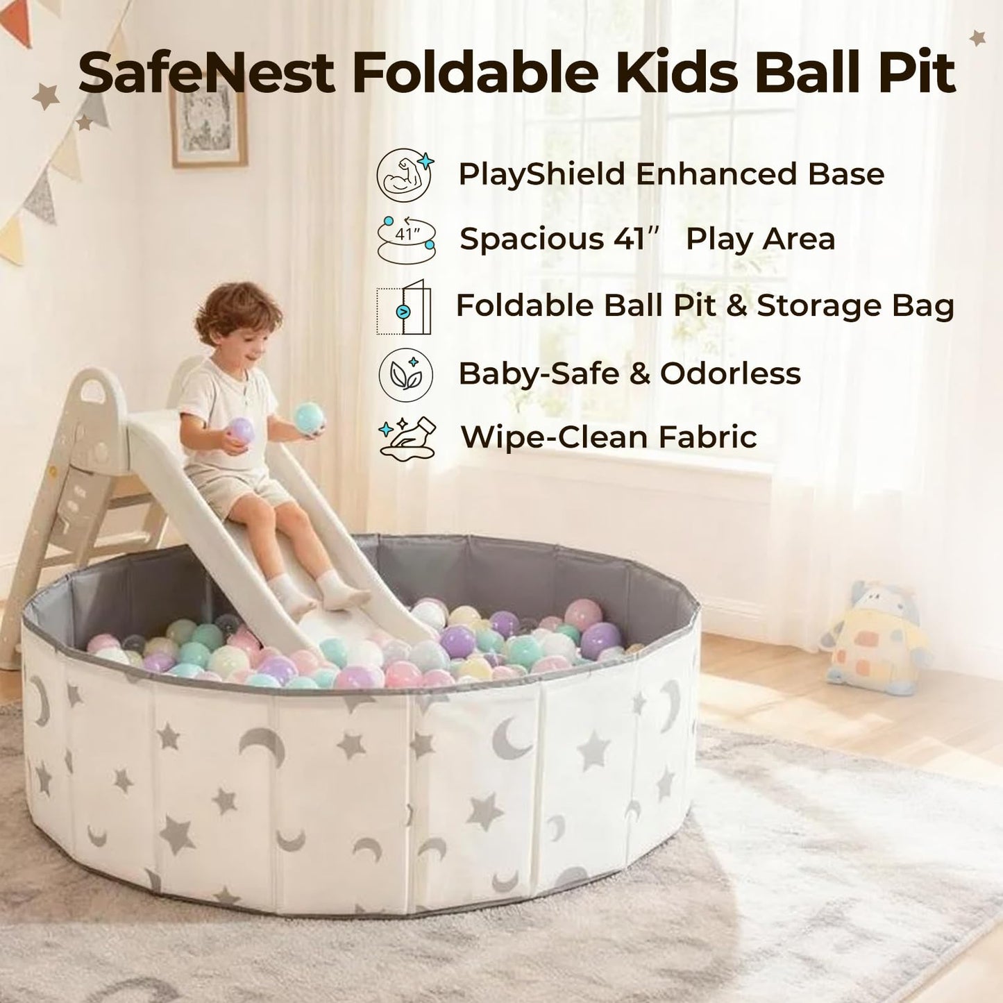 STARBOLO 40-Inch Kids Ball Pit – Foldable, Portable & Reusable Balls Pool for Toddlers