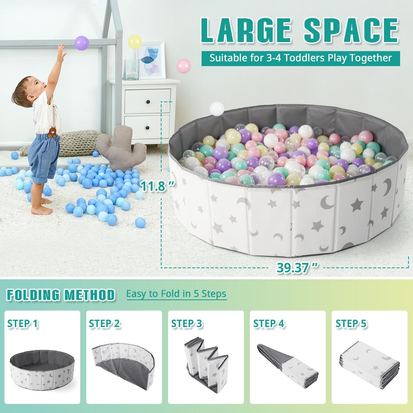 STARBOLO 40-Inch Kids Ball Pit – Foldable, Portable & Reusable Balls Pool for Toddlers