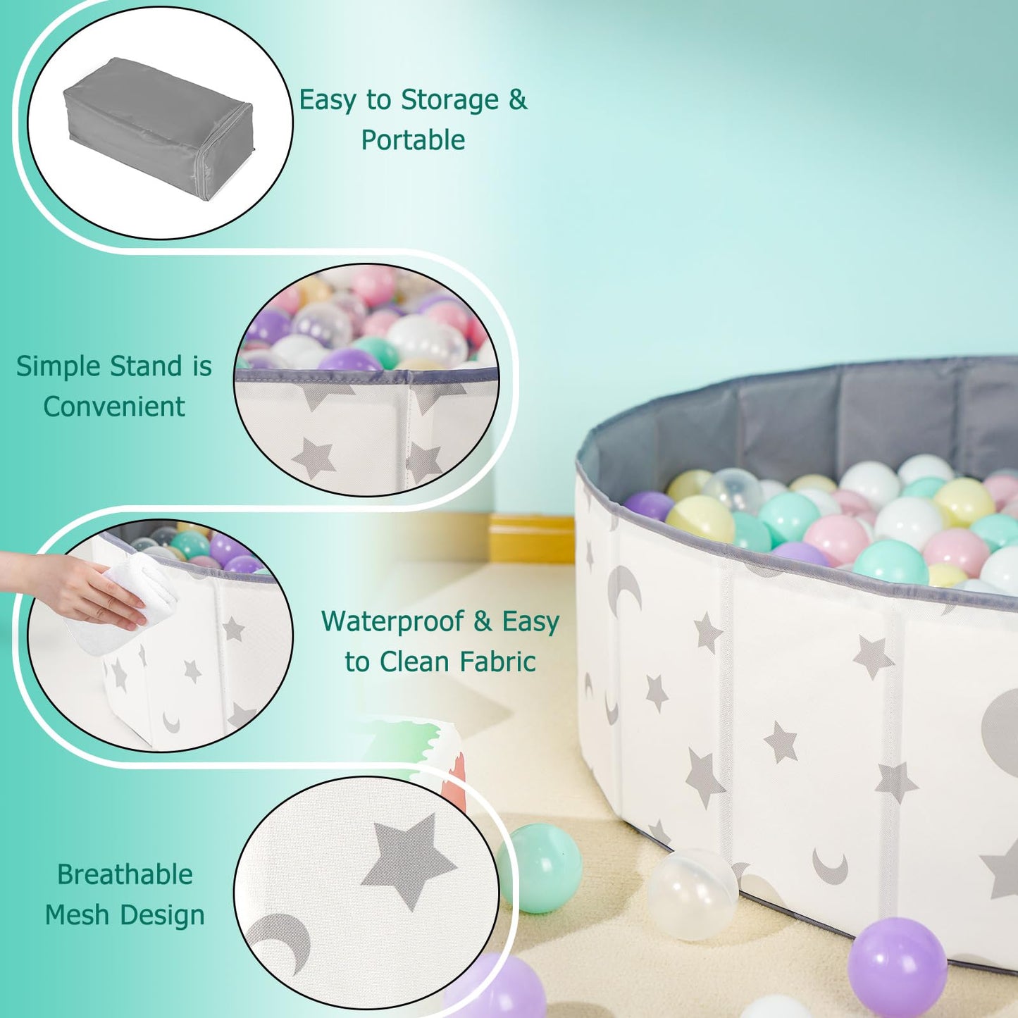 STARBOLO 40-Inch Kids Ball Pit – Foldable, Portable & Reusable Balls Pool for Toddlers