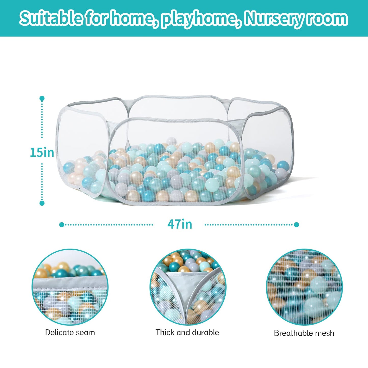 STARBOLO Gray Kids Ball Pit — Foldable Indoor/Outdoor Play Tent (Balls Not Included)