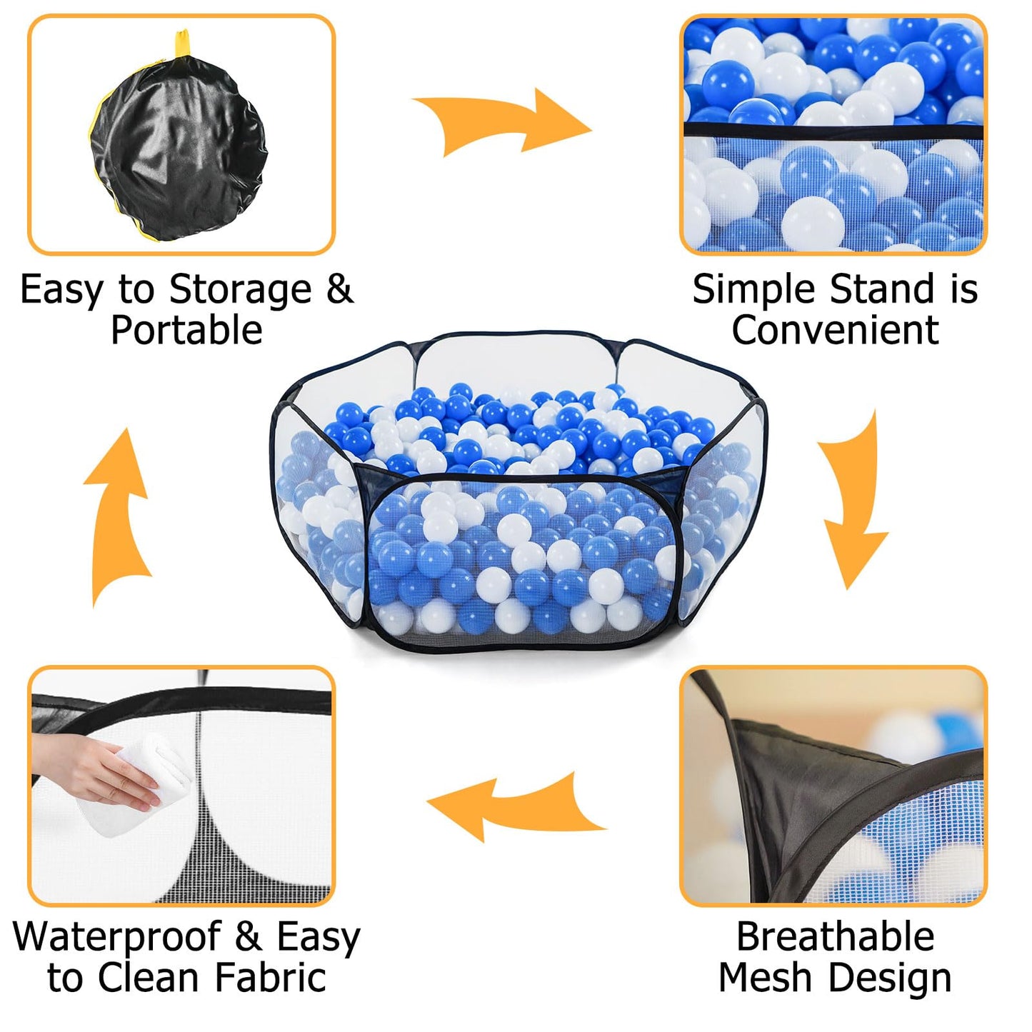 STARBOLO Kids Ball Pit Play Tent – Foldable Ball Pool for Toddlers (Black)