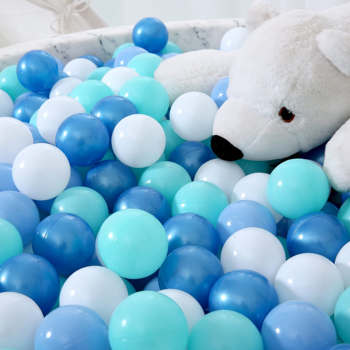 STARBOLO Ball Pit Balls – 100 Non-Toxic Blue & Multicolor PE Balls with Storage Bag