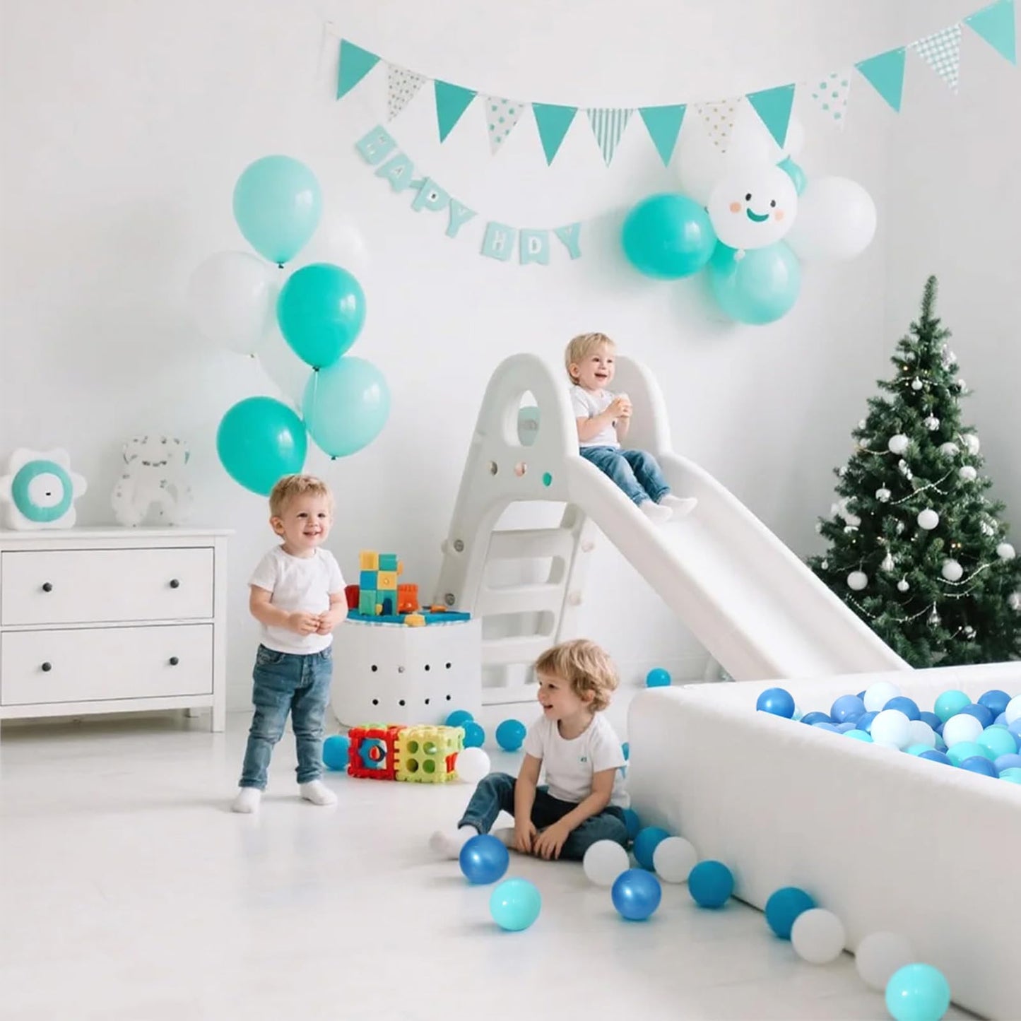 STARBOLO Ball Pit Balls – 100 Non-Toxic Blue & Multicolor PE Balls with Storage Bag