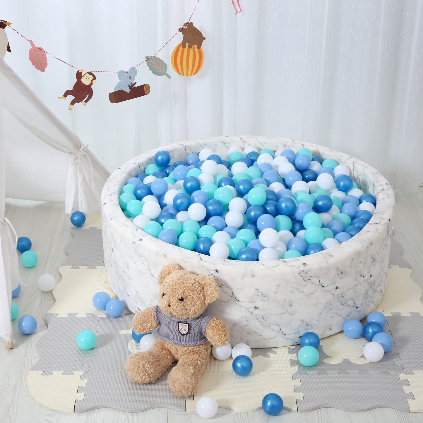 STARBOLO Ball Pit Balls – 100 Non-Toxic Blue & Multicolor PE Balls with Storage Bag