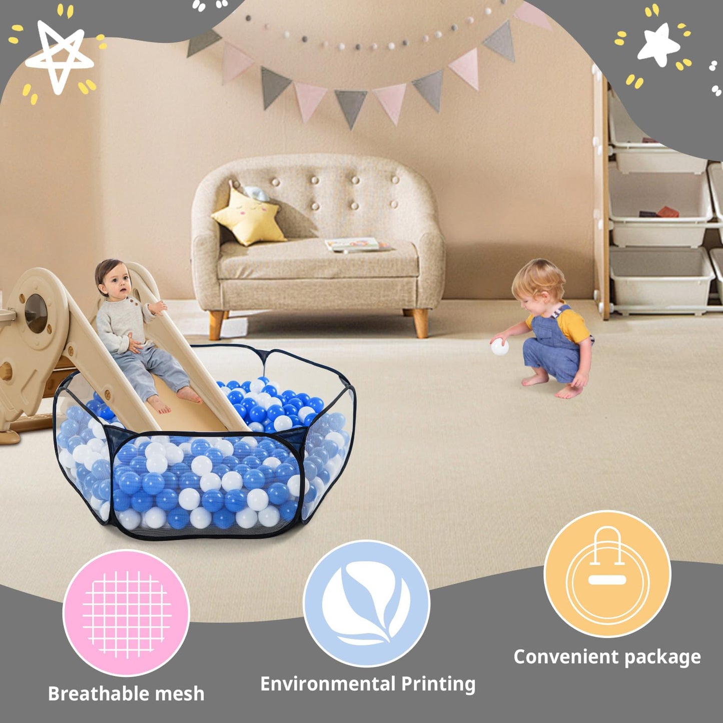 STARBOLO Kids Ball Pit Play Tent – Foldable Ball Pool for Toddlers (Black)