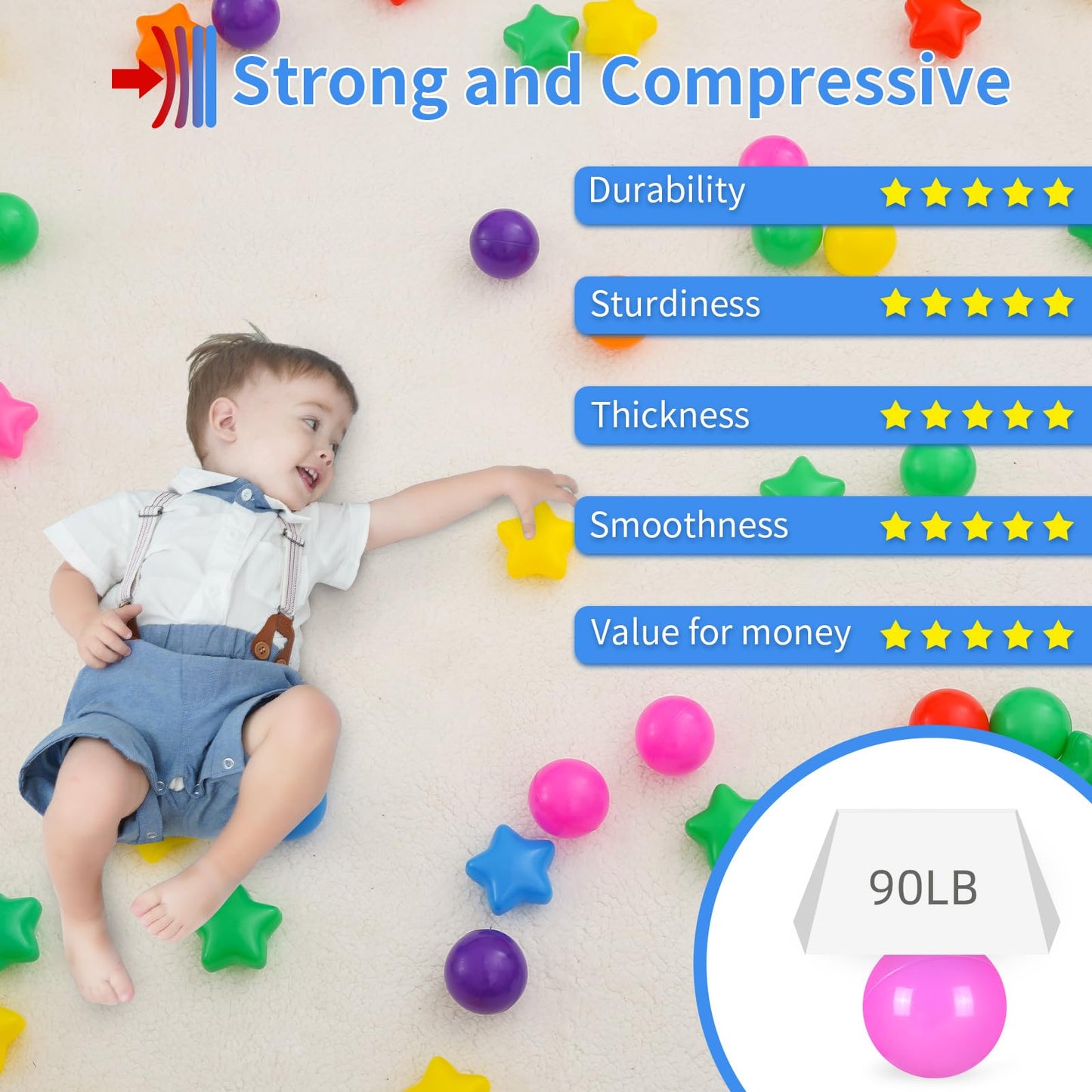 STARBOLO Ball Pit Balls 200 Rainbow Stars – Crush-Proof Plastic Kids Toys