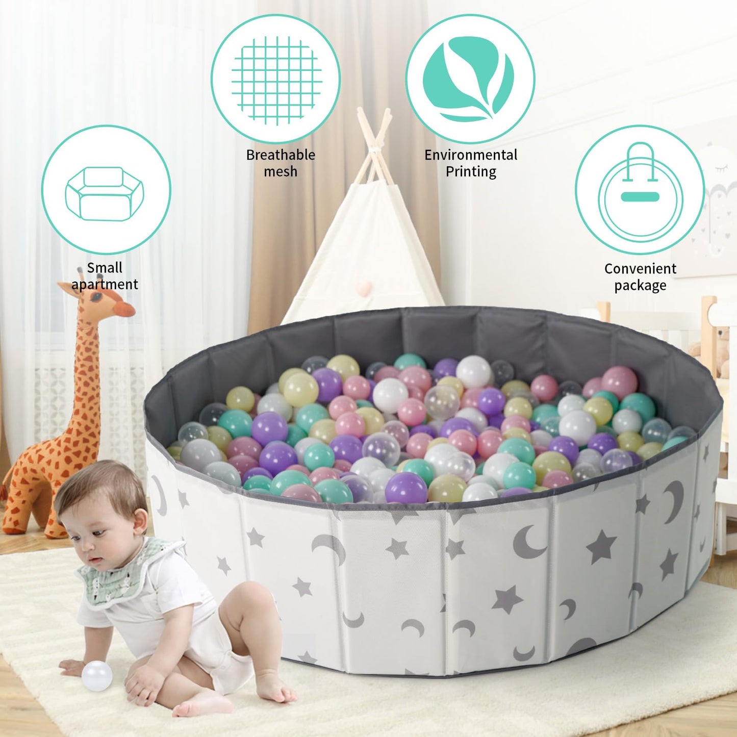 STARBOLO 40-Inch Kids Ball Pit – Foldable, Portable & Reusable Balls Pool for Toddlers