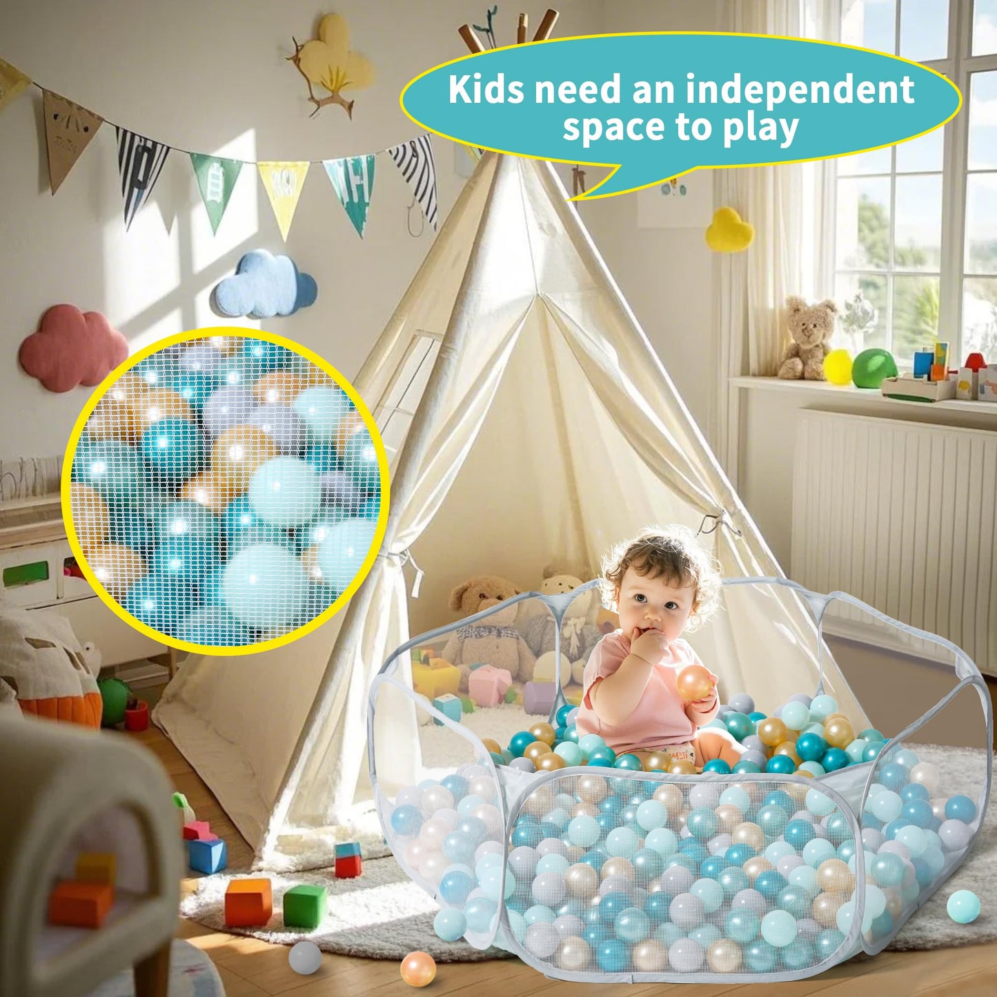 STARBOLO Gray Kids Ball Pit — Foldable Indoor/Outdoor Play Tent (Balls Not Included)