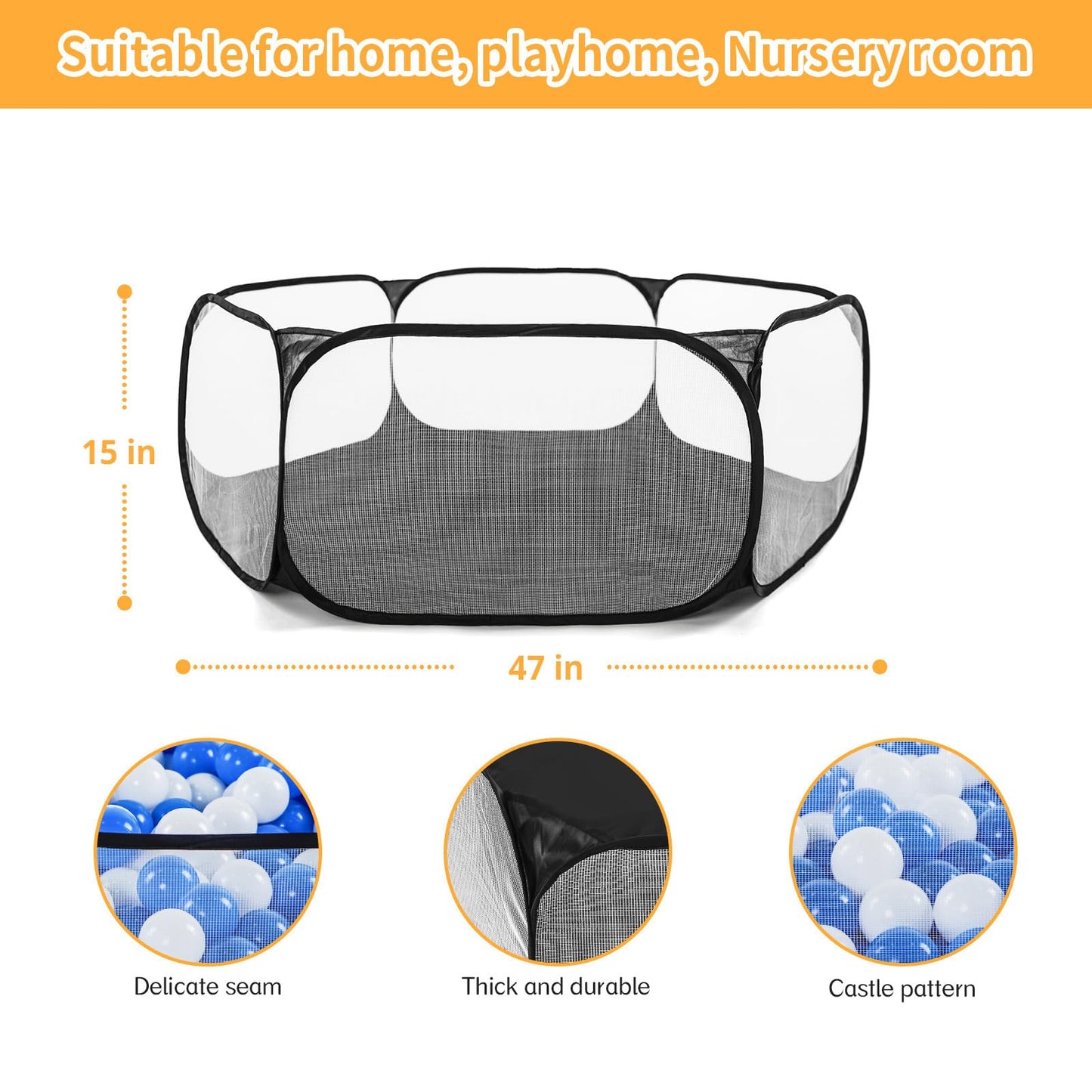 STARBOLO Kids Ball Pit Play Tent – Foldable Ball Pool for Toddlers (Black)