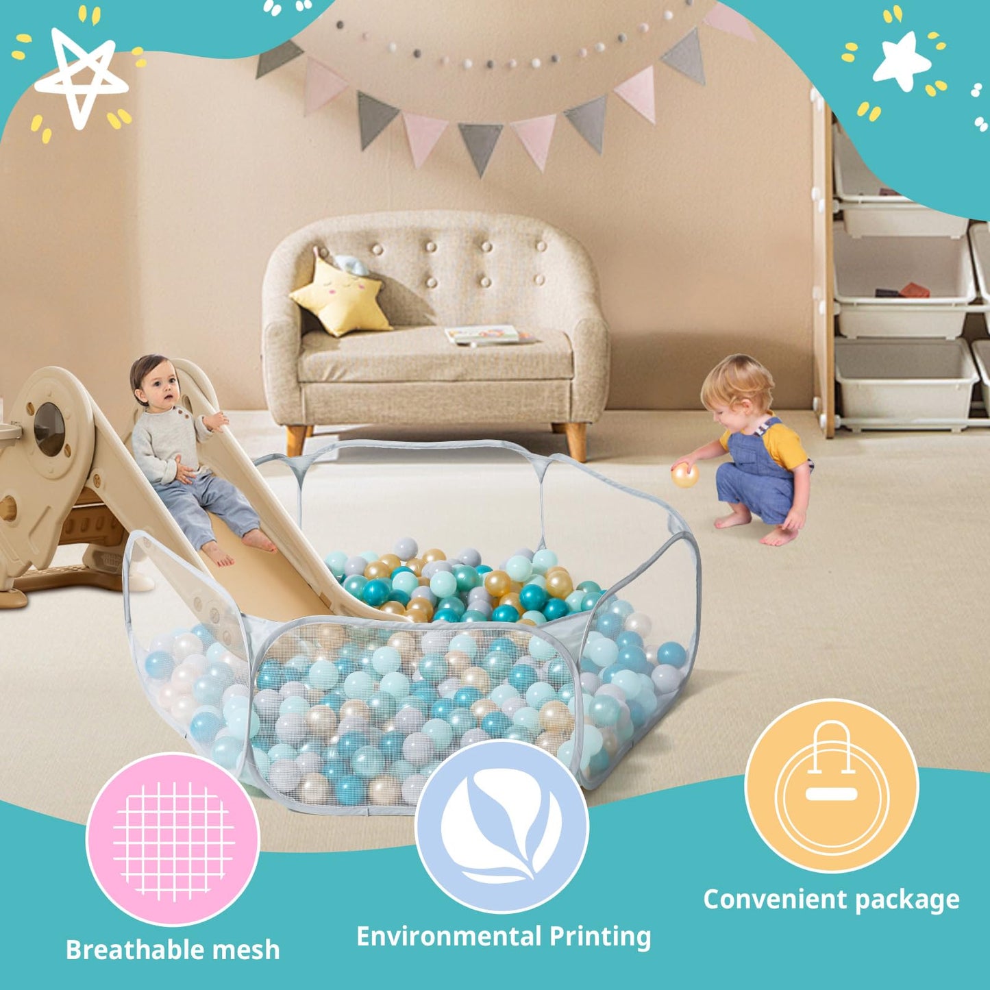 STARBOLO Gray Kids Ball Pit — Foldable Indoor/Outdoor Play Tent (Balls Not Included)