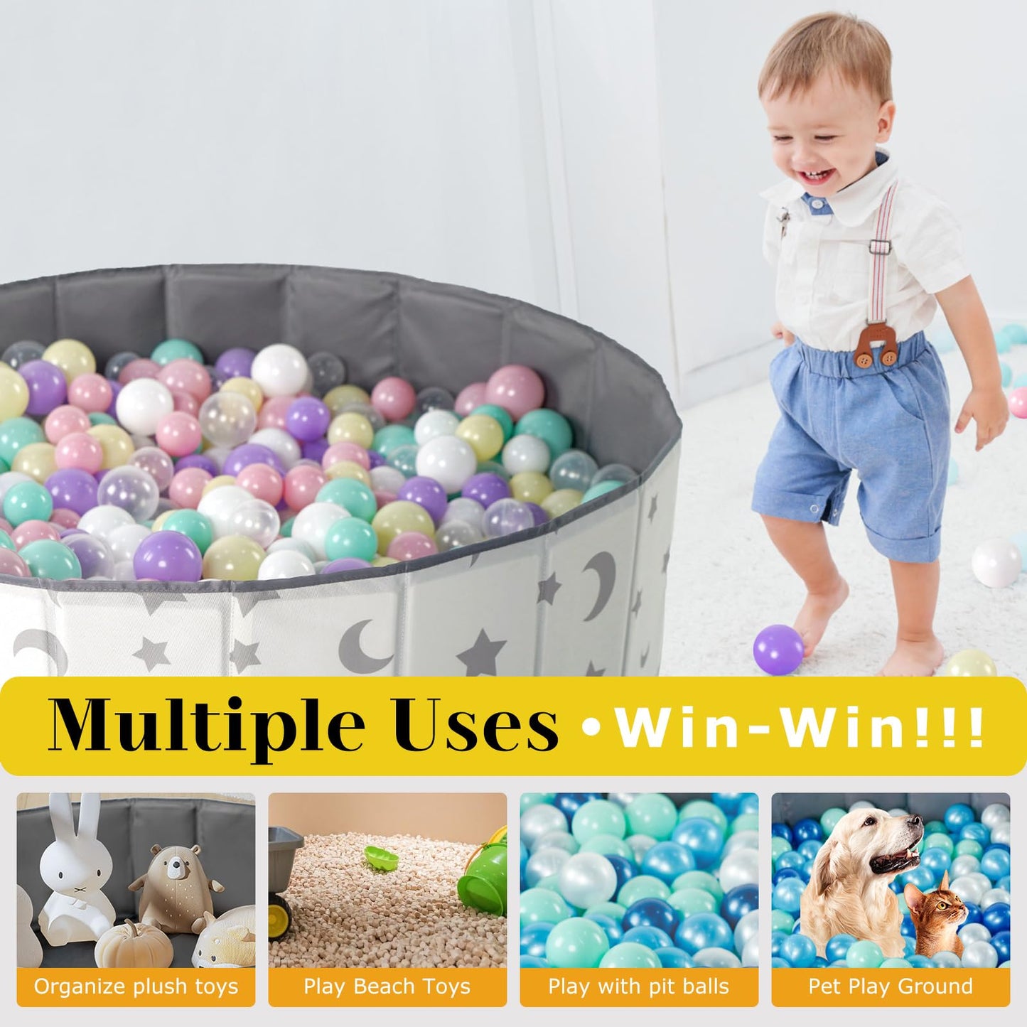 STARBOLO 40-Inch Kids Ball Pit – Foldable, Portable & Reusable Balls Pool for Toddlers