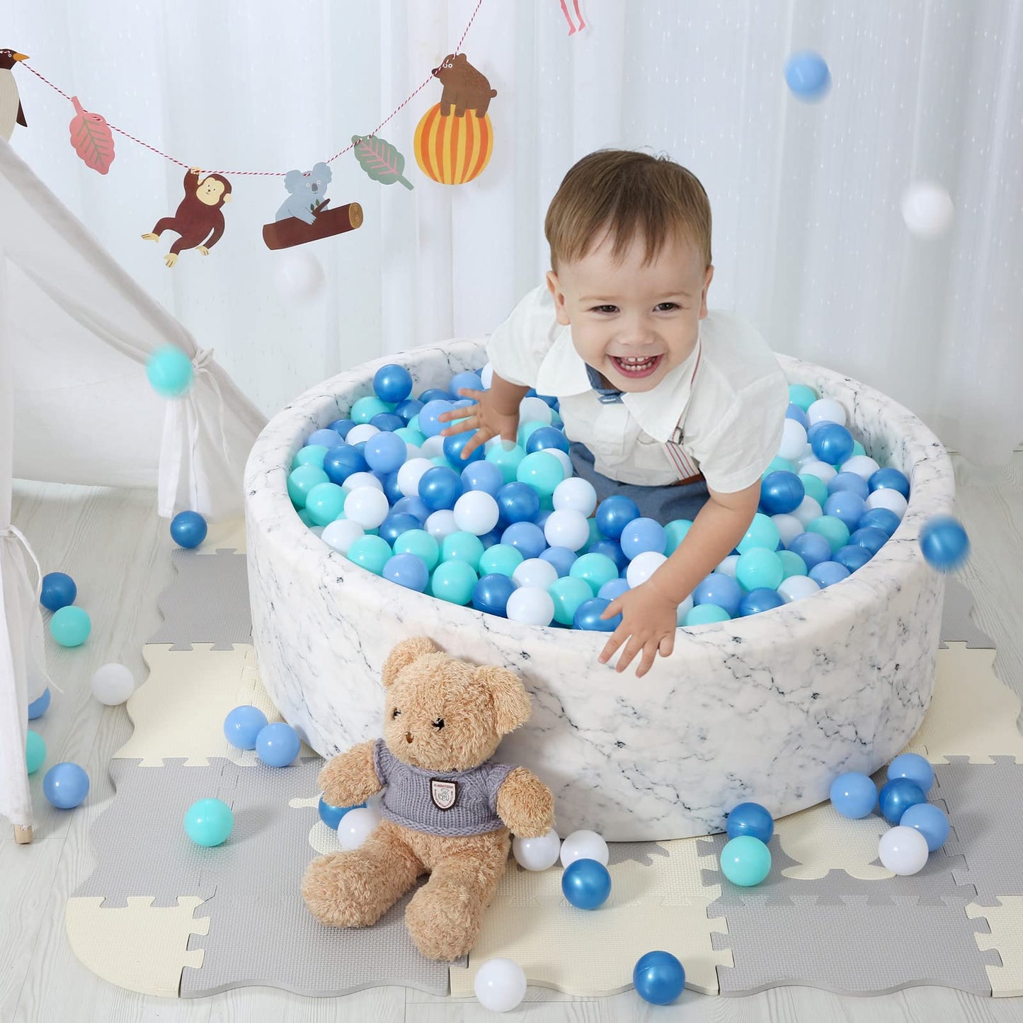 STARBOLO Ball Pit Balls – 100 Non-Toxic Blue & Multicolor PE Balls with Storage Bag