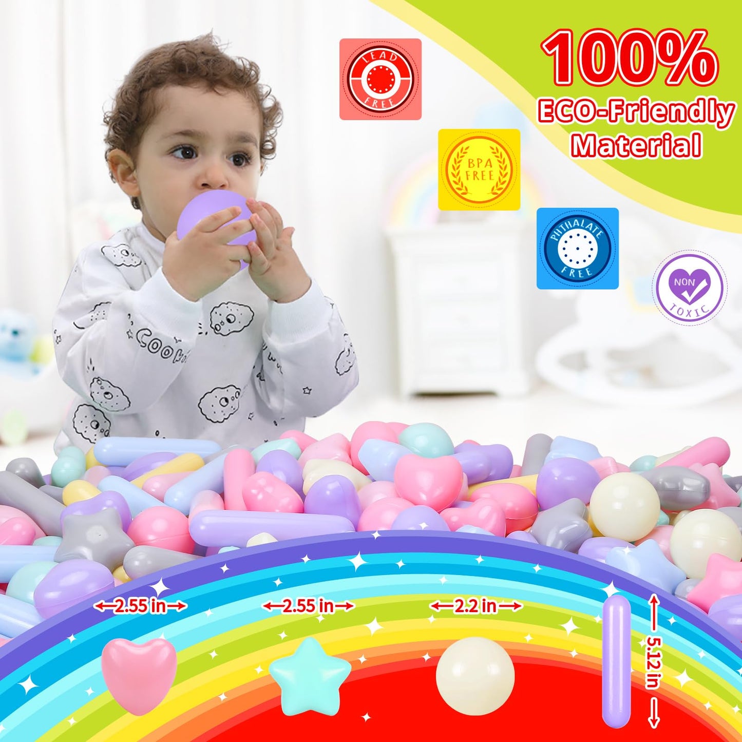 STARBOLO Macaron Ball Pit Balls – 200 Crush-Proof Toddler Ball Pit Toys