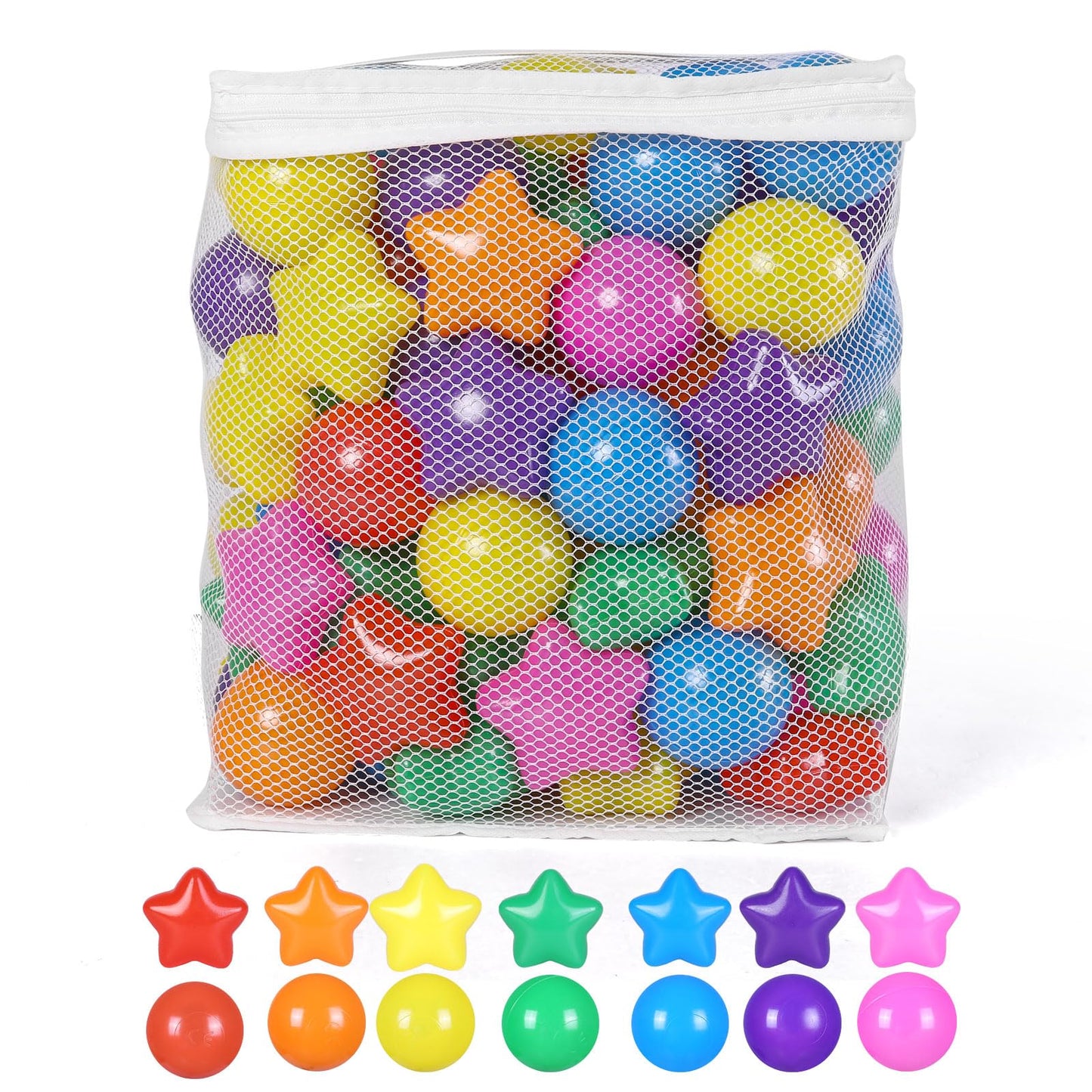 STARBOLO Ball Pit Balls 200 Rainbow Stars – Crush-Proof Plastic Kids Toys