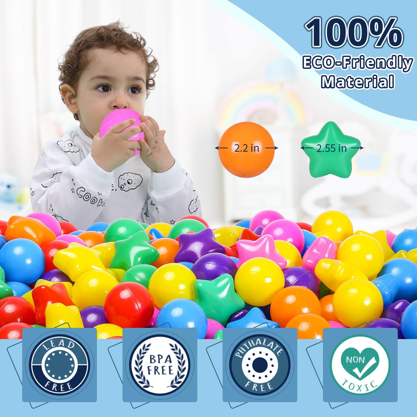 STARBOLO Ball Pit Balls – 100-Piece Crush-Proof Ocean Color Set (7 Colors)