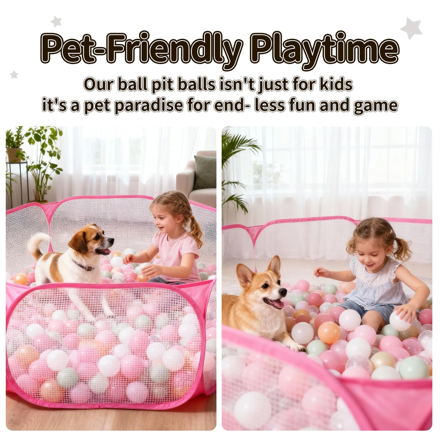 STARBOLO Cute Hexagon Kids Ball Pit — Collapsible Indoor/Outdoor Play Fence (Pink)