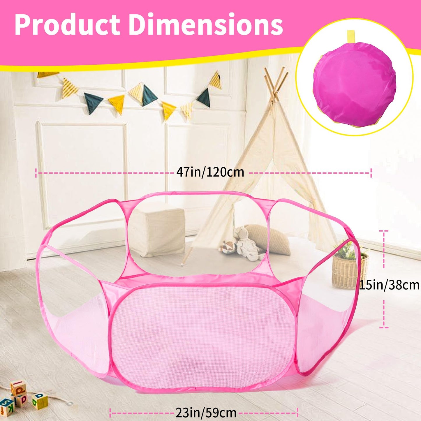 STARBOLO Cute Hexagon Kids Ball Pit — Collapsible Indoor/Outdoor Play Fence (Pink)