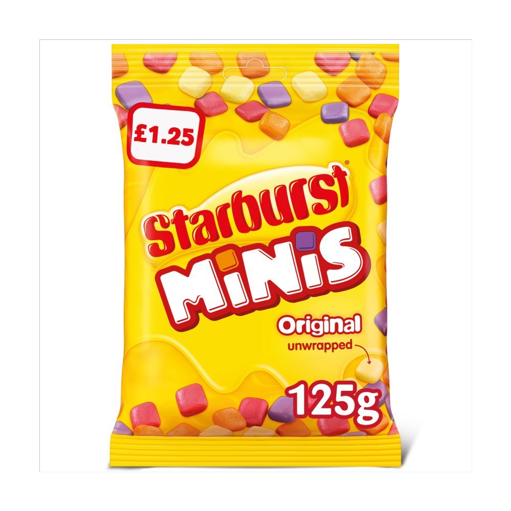 Starburst Minis Vegan Chews Sweets Pouch Bag 125g (Box of 12)