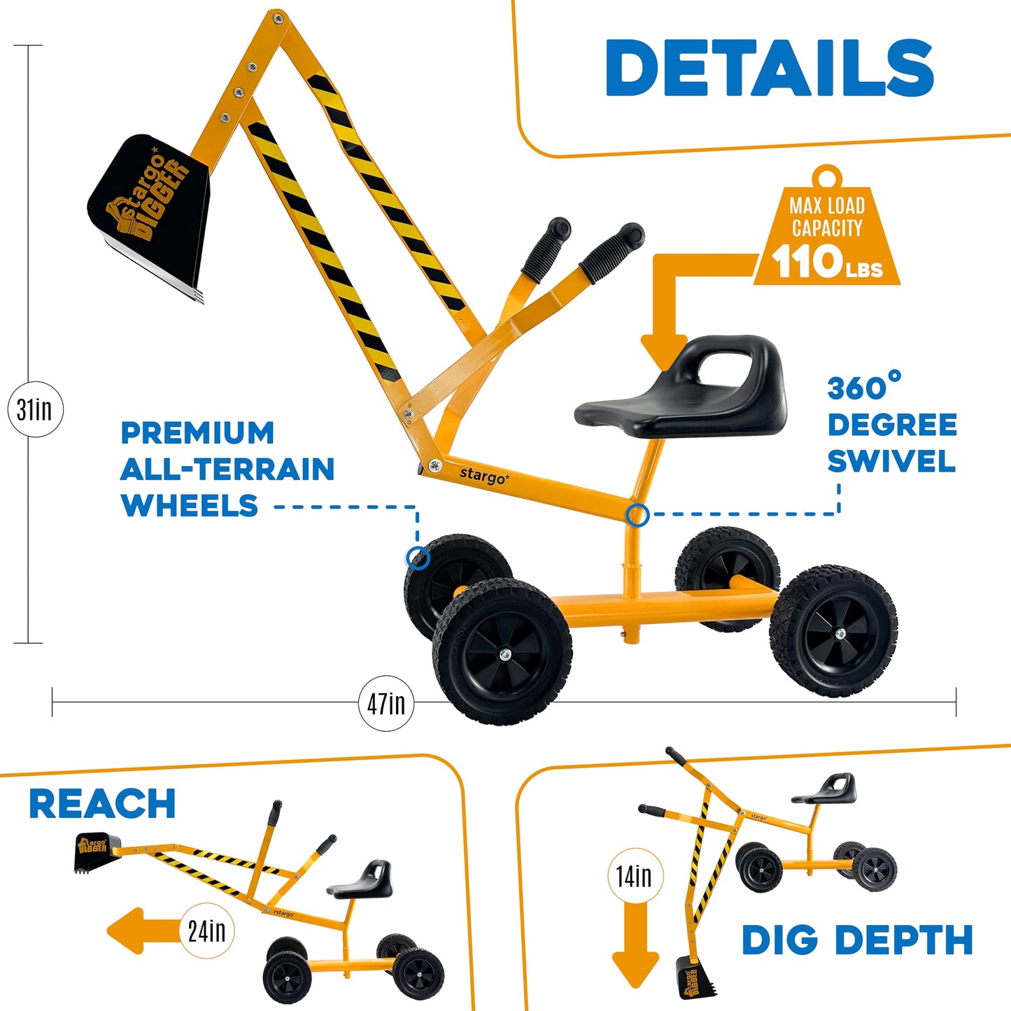 Stargo Kids Excavator Toy Sand Digger on Wheels — Safe Sandbox Ride-On for Boys